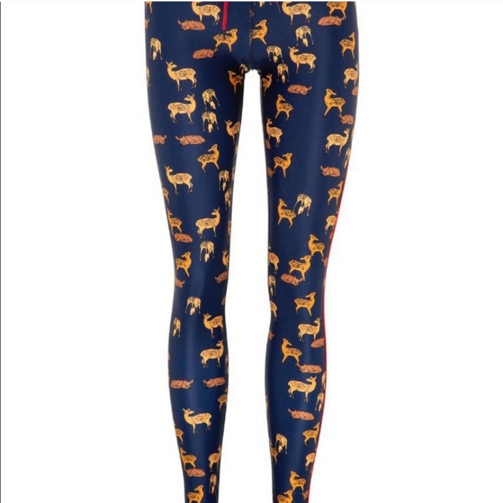 The Upside full length high-waisted red drawstring navy blue + cute deer motif